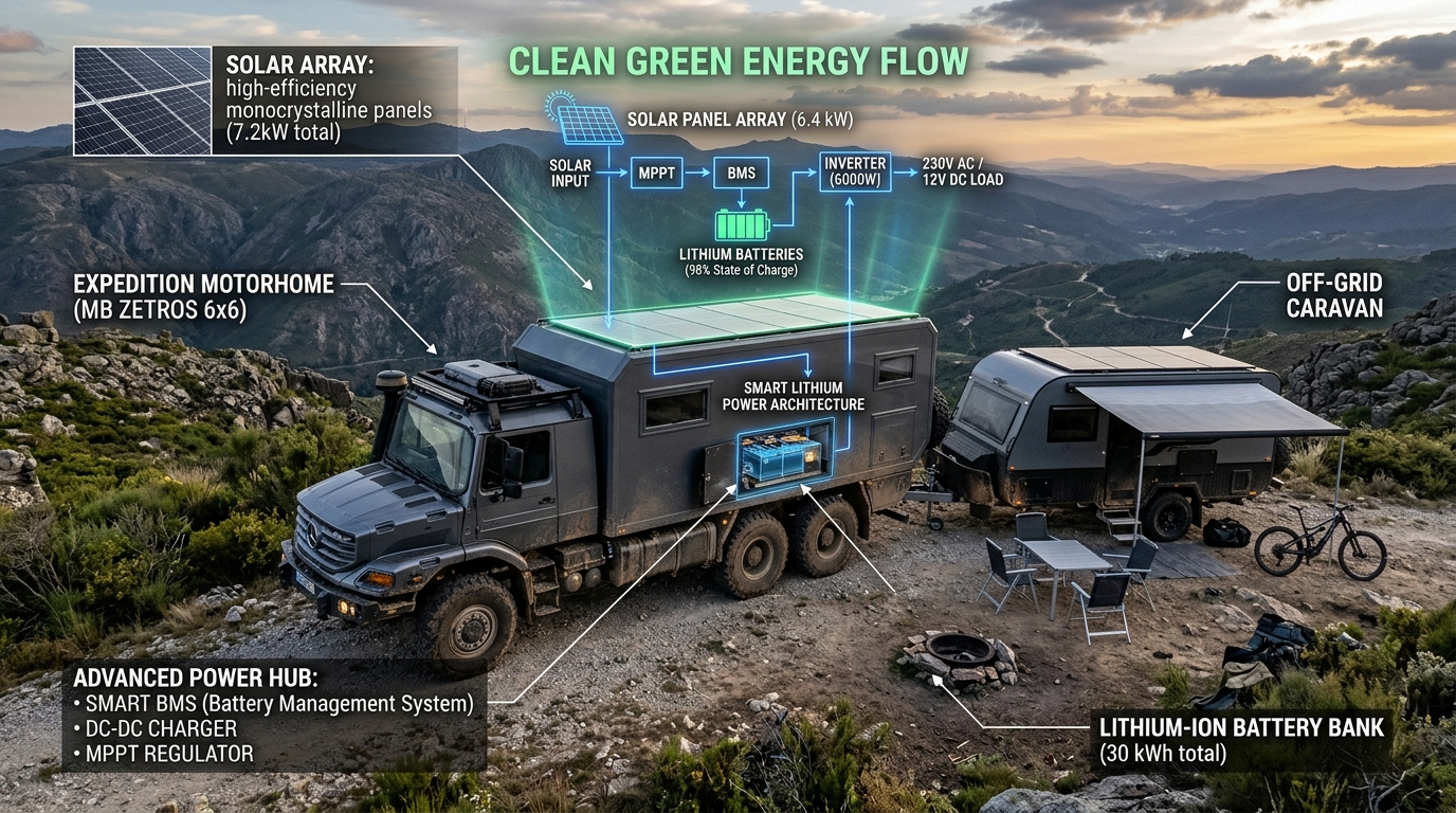 Off-grid expedition caravan and motorhome power system engineering
